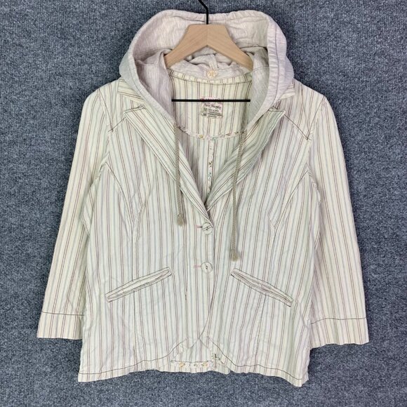 We The Free Jackets & Blazers - Free People Womens Sz Medium Striped Detachable Hooded 3/4 Sleeve Blazer Jacket
